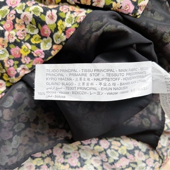 Zara Floral Mini‎ Shirt Dress Long Sleeves Pink Green Black Yellow, Size XS - Picture 11 of 11